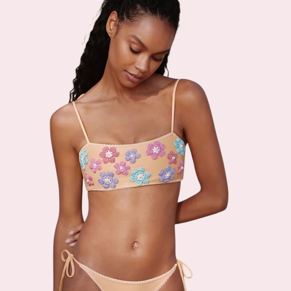 Anthropologie Capittana Mafer Embroidered Bikini Top Yellow L